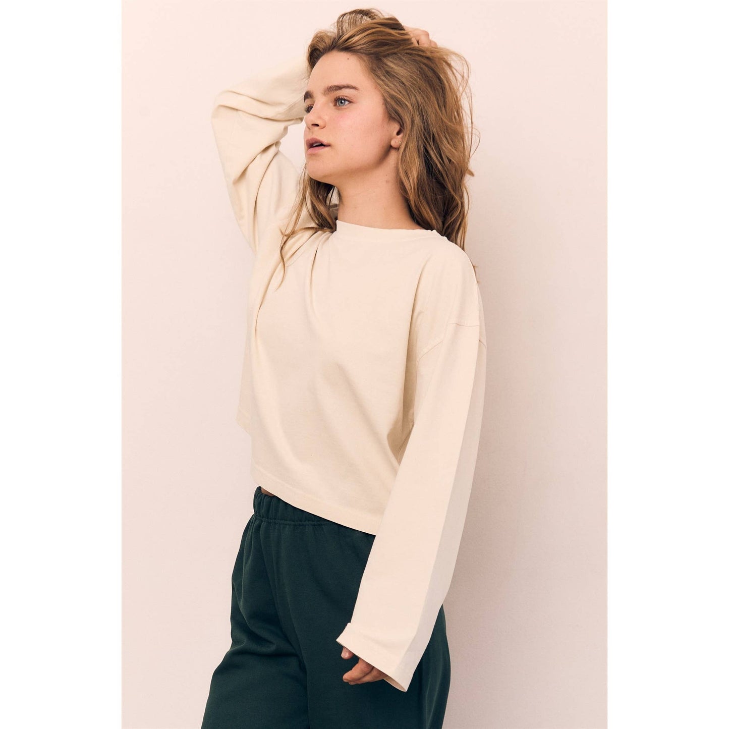 Mineral Washed Cotton Oversized Long Sleeve Blank Tee