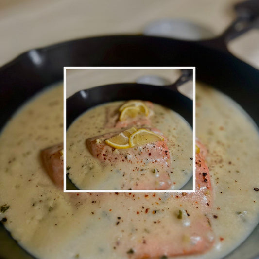 Creamy Lemon Butter Baked Salmon Skillet