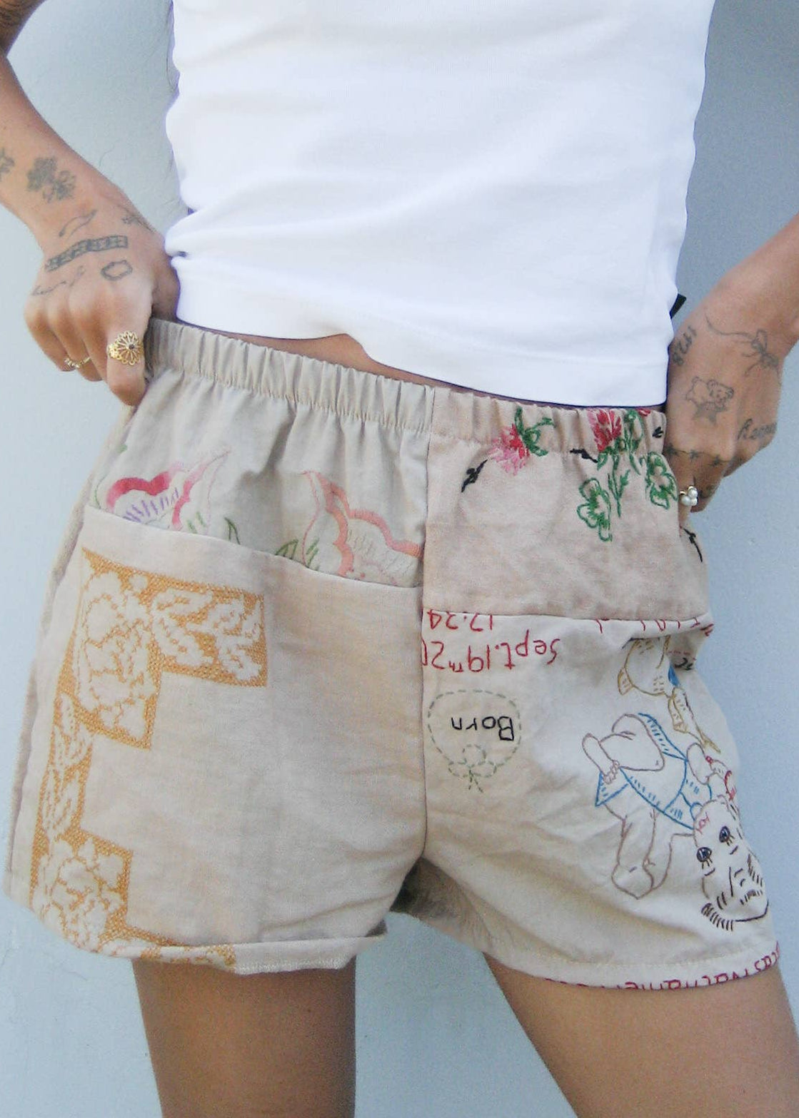 Embroidered Pieced Short