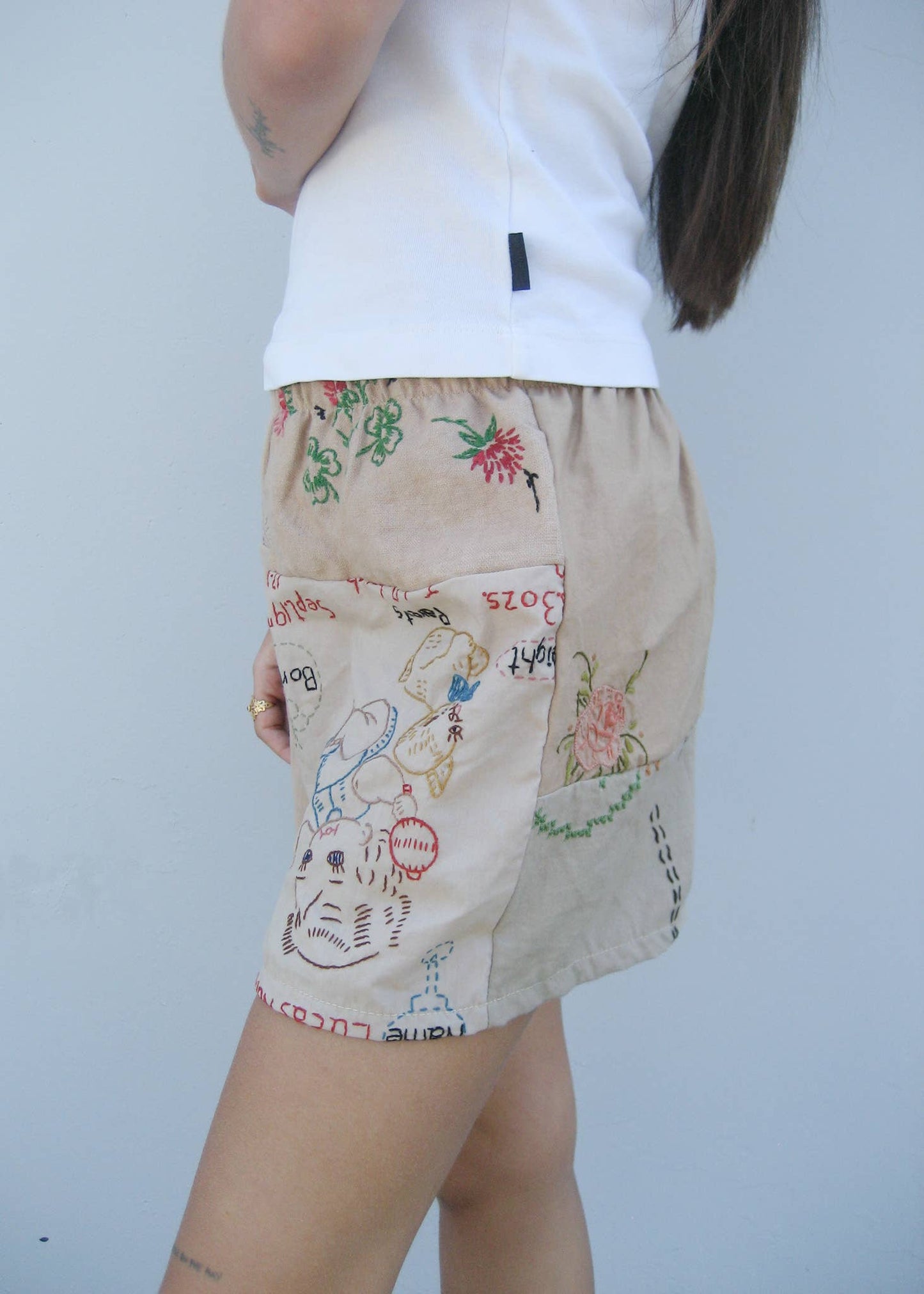 Embroidered Pieced Short