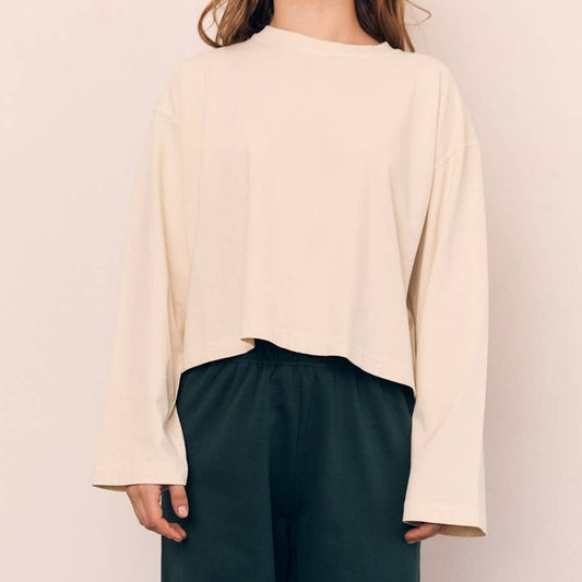 Mineral Washed Cotton Oversized Long Sleeve Blank Tee