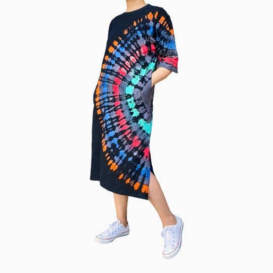 Tie Dye Long Boho Dress with Slit