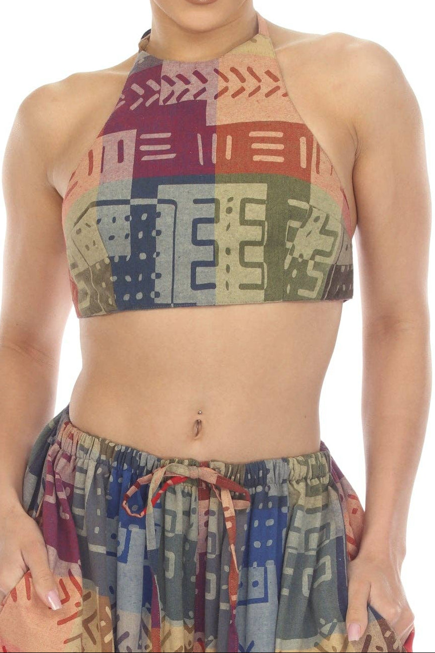 Woven Tribal Patch Print Halter Top